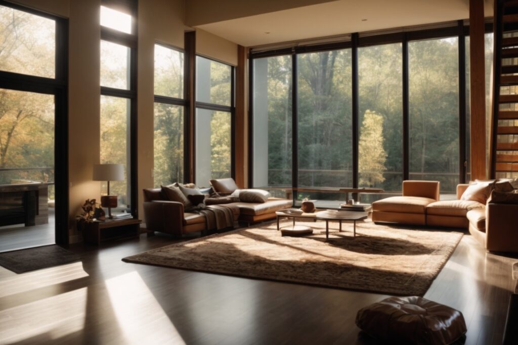 Interior of a Nashville home with sunlight filtering through climate control window films