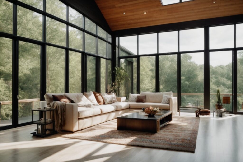 Nashville home interior with Low-E glass film on windows, reducing glare and energy costs