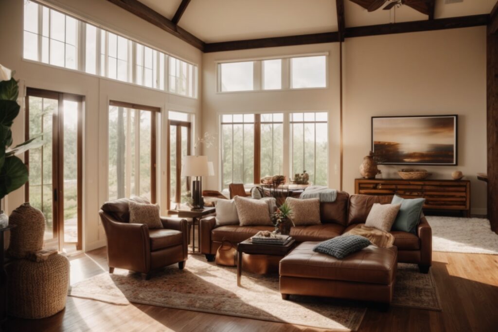 Nashville home with thermal window film, cozy interior, sun filtering through windows