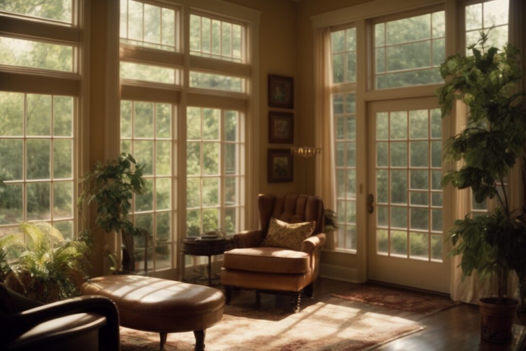 interior of a Nashville home with tinted windows and sunrays